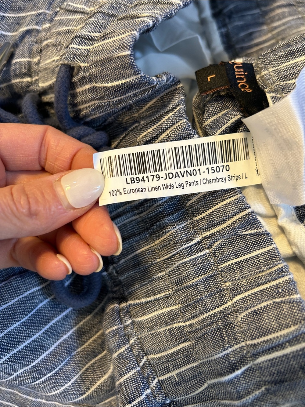 Quince 100% European Linen Wide Leg Pants Chambray Stripe Large - Picture 4 of 8